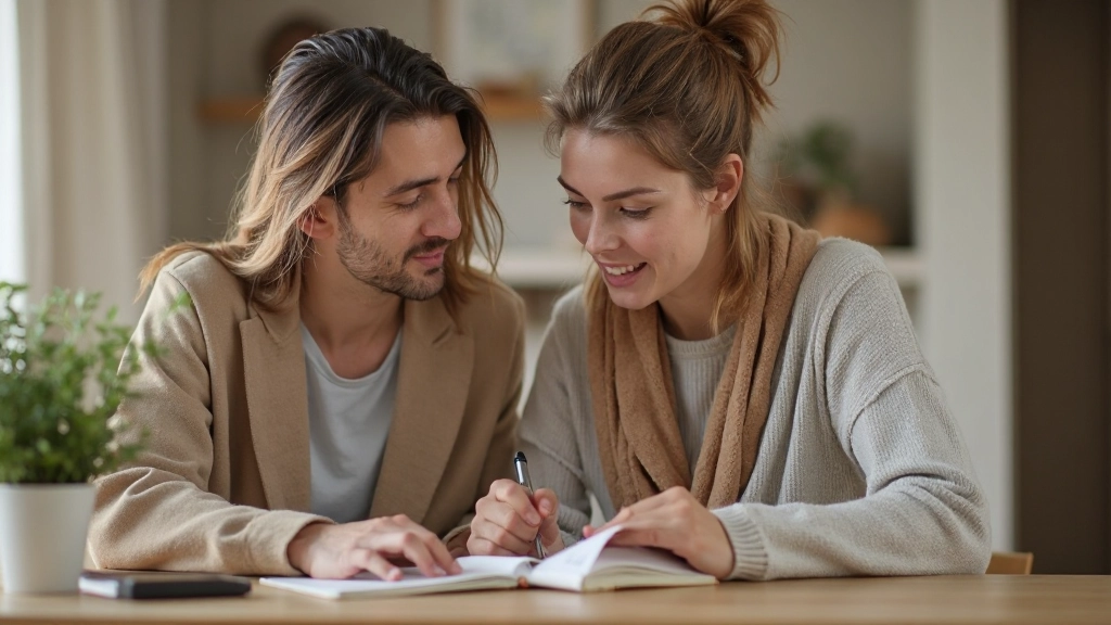 Семья планирует финансы вместе за столом с документами и калькулятором