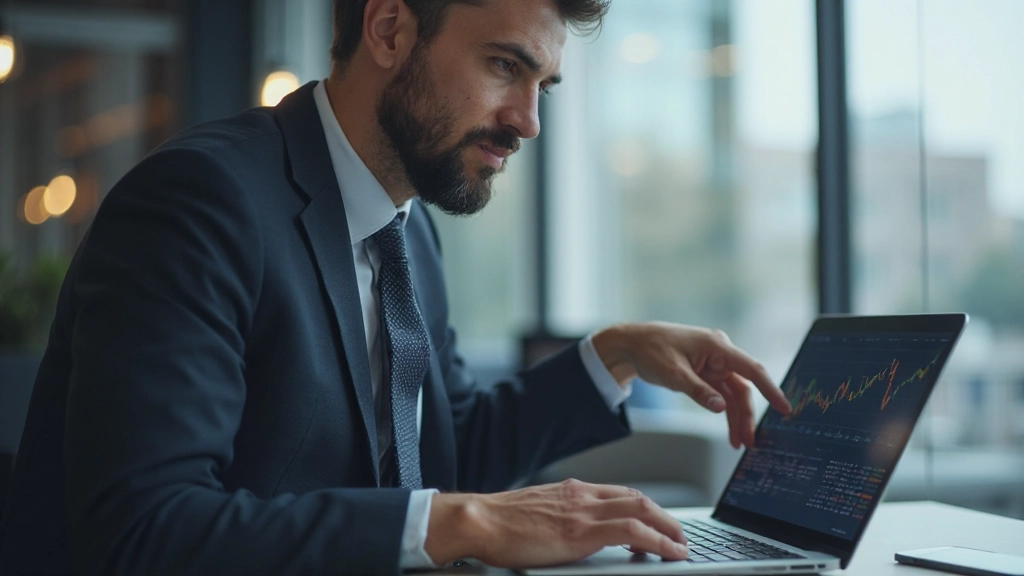 Финансовый консультант показывает инвестиционные графики на экране