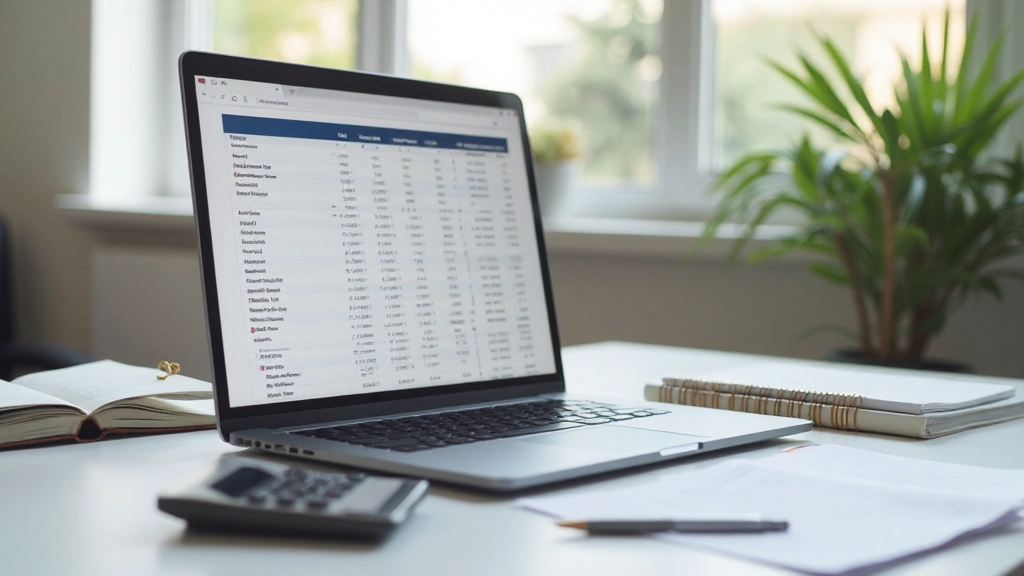 Ноутбук с открытой электронной таблицей бюджета и калькулятором рядом